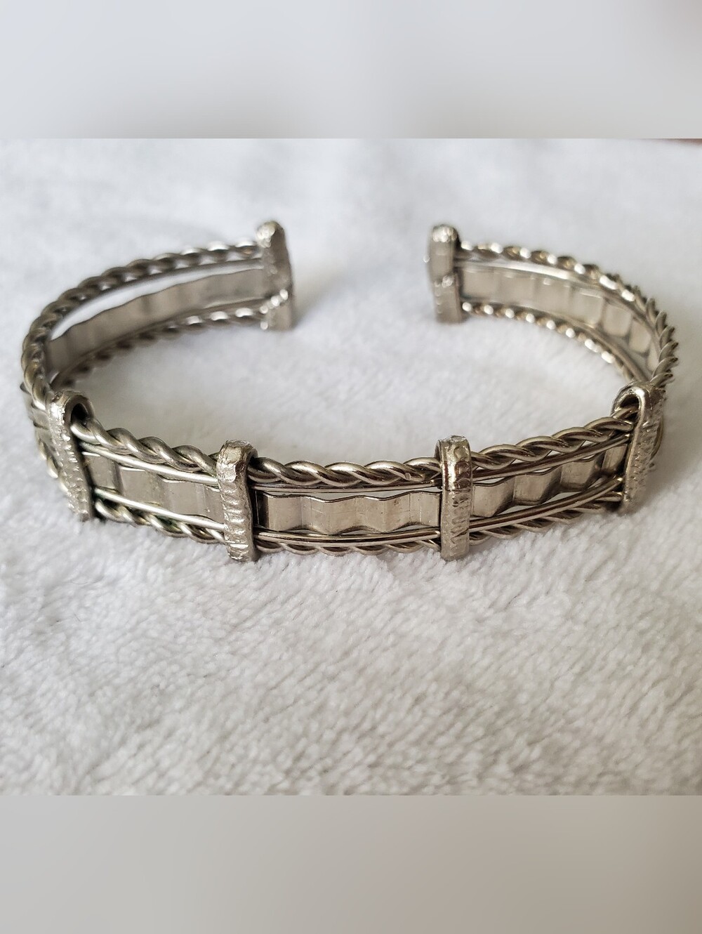 Industrial Design Silver-Tone Twist Detail Men's Cuff Bracelet Adjustable 8"